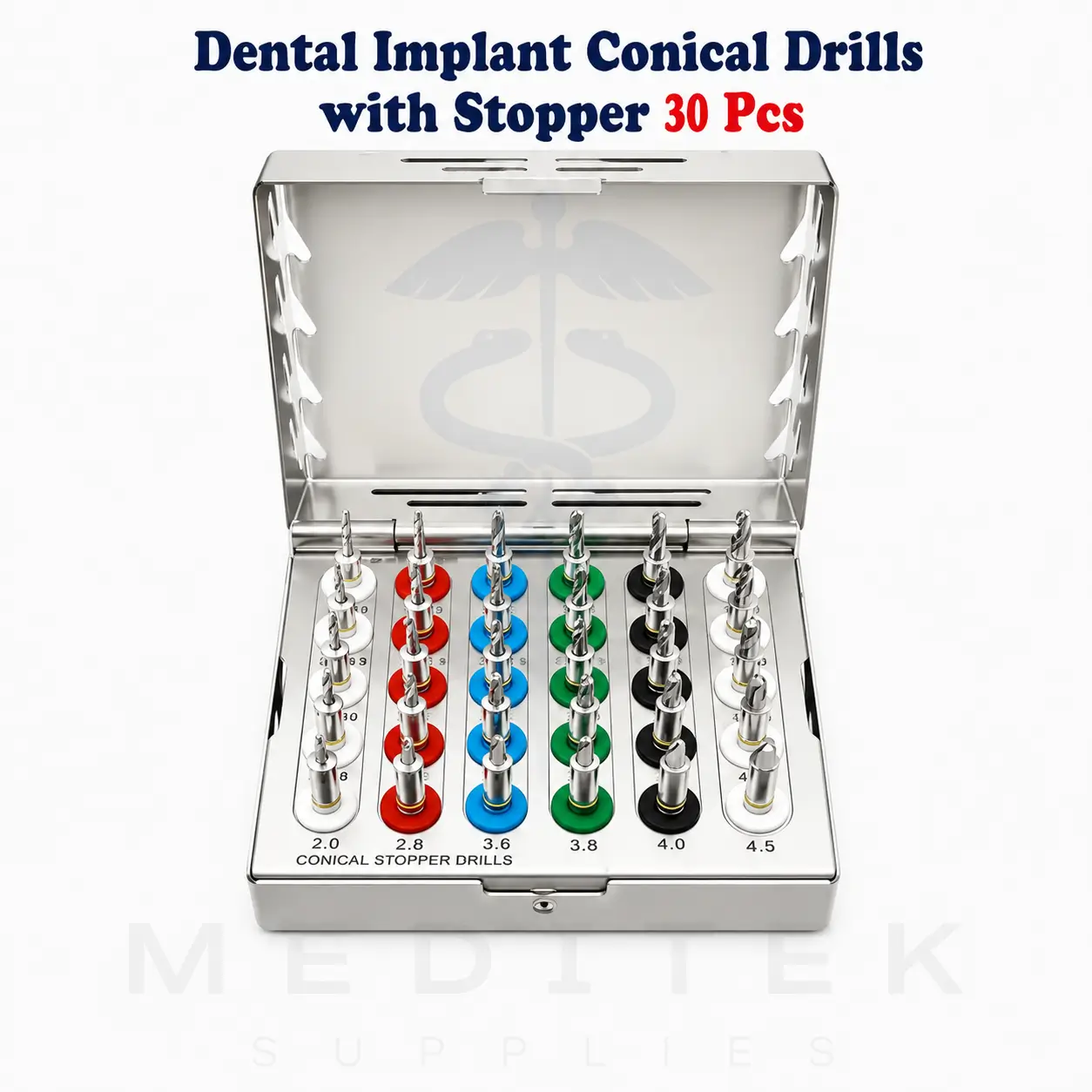 Dental Implant Conical Drills with Stopper – 30 PCs Universal Kit CE