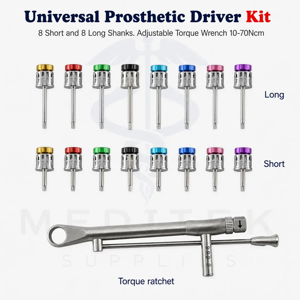 Universal Dental Implant Prosthetic Kit with 15-70N.cm Torque Wrench - Image 2