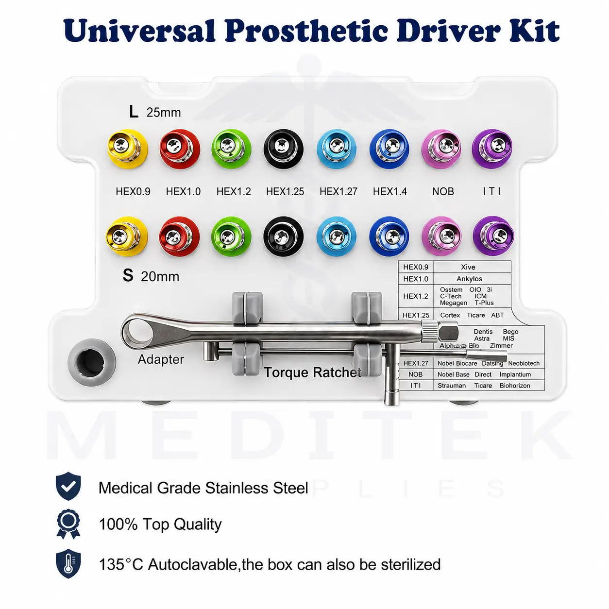 Universal Dental Implant Prosthetic Kit with 15-70N.cm Torque Wrench - Image 4