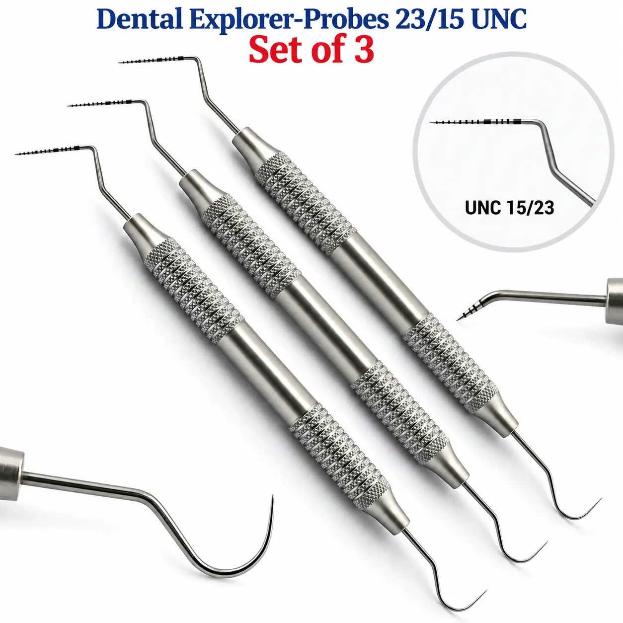 3x Dental Explorer-Probe 23/15UNC – Double-Ended