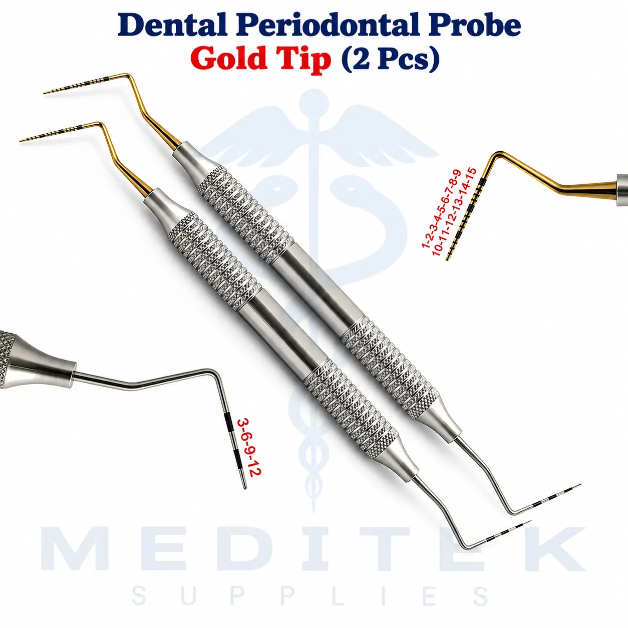 2pcs Gold Tip UNC15/CP12 Dental Periodontal Probes - Image 2