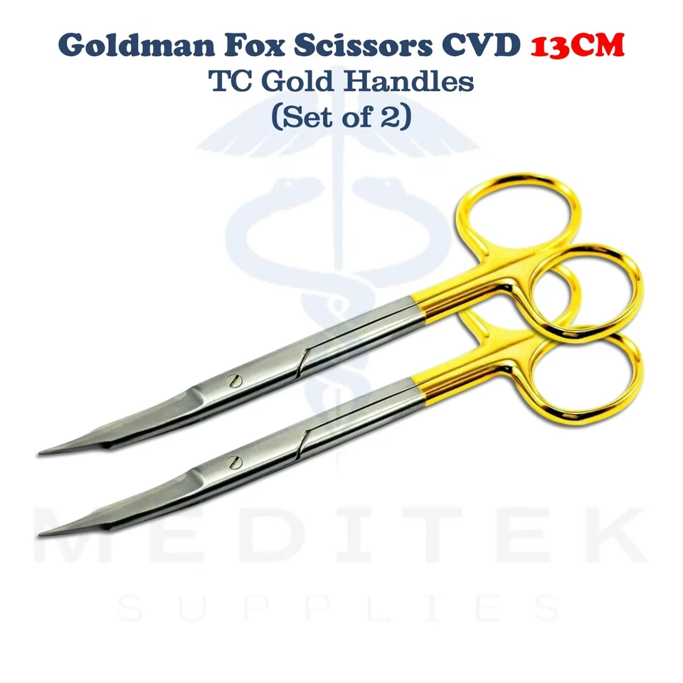 Surgical Goldman Fox Scissors Curved TC 13cm Tungsten Carbide Tissue Suture Cut - Image 10