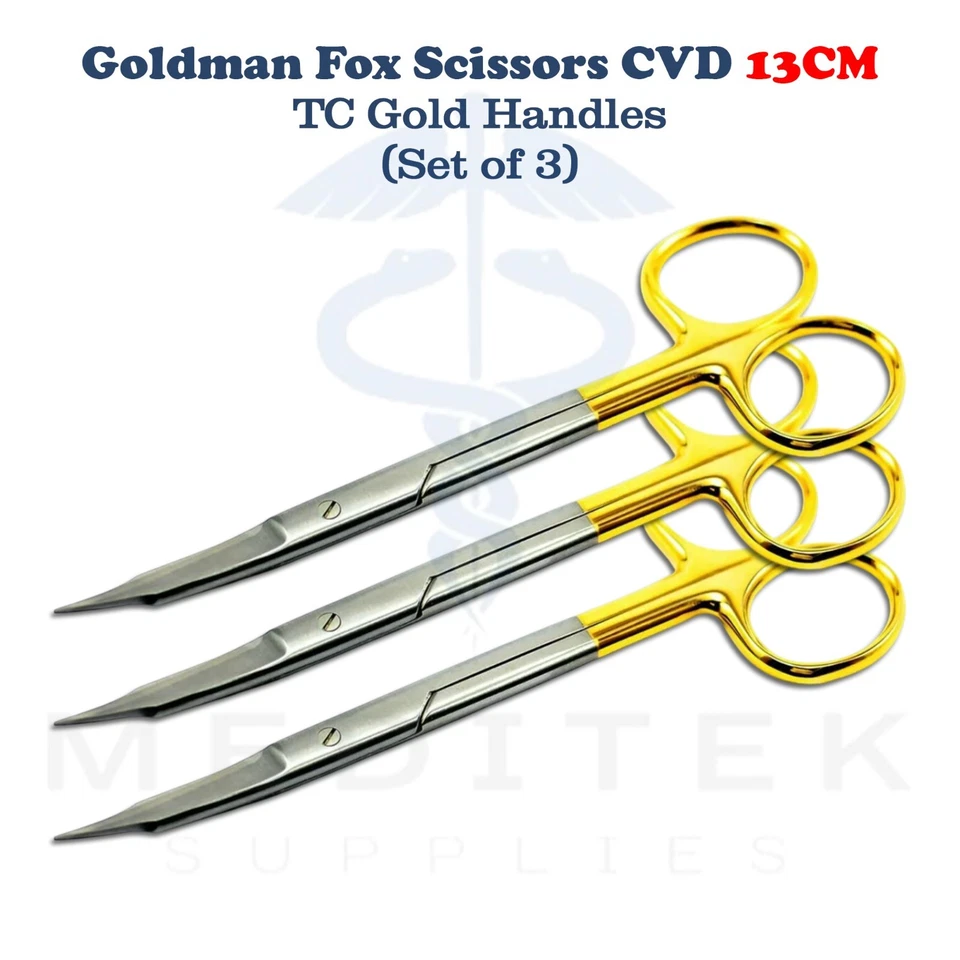 Surgical Goldman Fox Scissors Curved TC 13cm Tungsten Carbide Tissue Suture Cut - Image 3