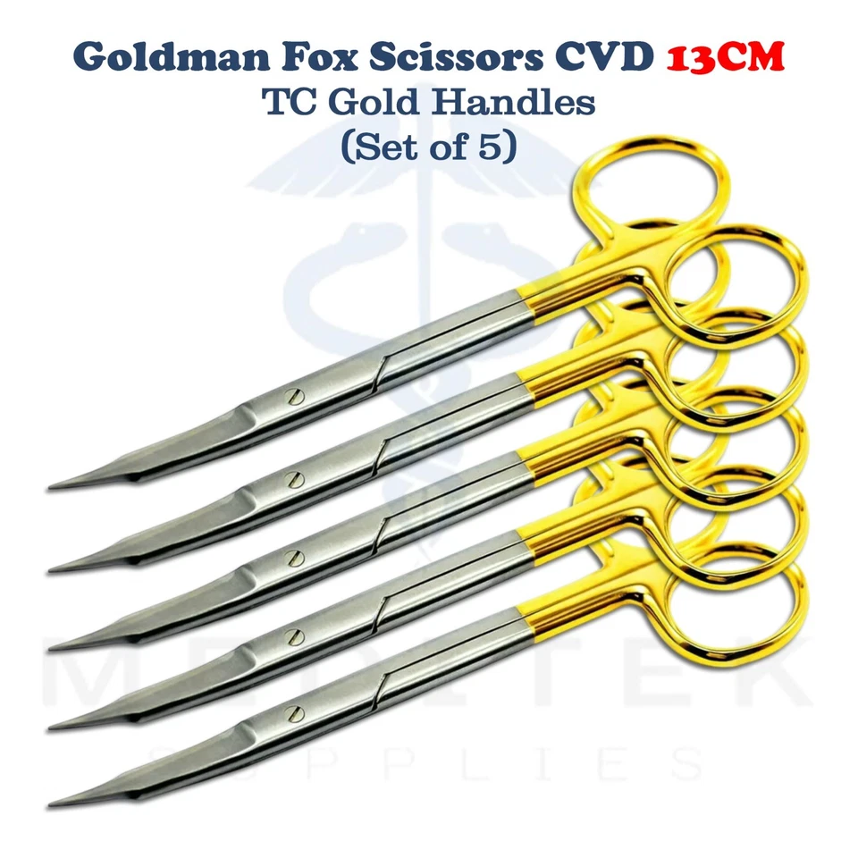 Surgical Goldman Fox Scissors Curved TC 13cm Tungsten Carbide Tissue Suture Cut - Image 2